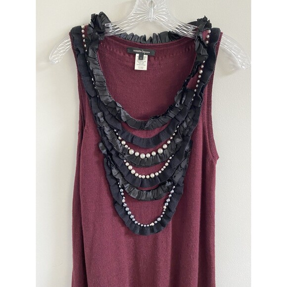 NANETTE LEPORE 100% Merino Wool Burgundy Sleeveless Knit Sweater Dress Small - Picture 3 of 6